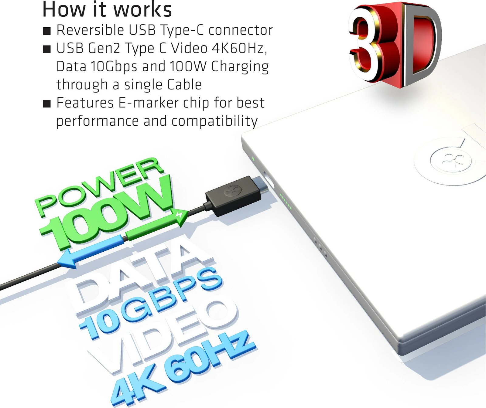 Kabllo USB Type-C Club3D 0.8m Power Delivery, e zezë