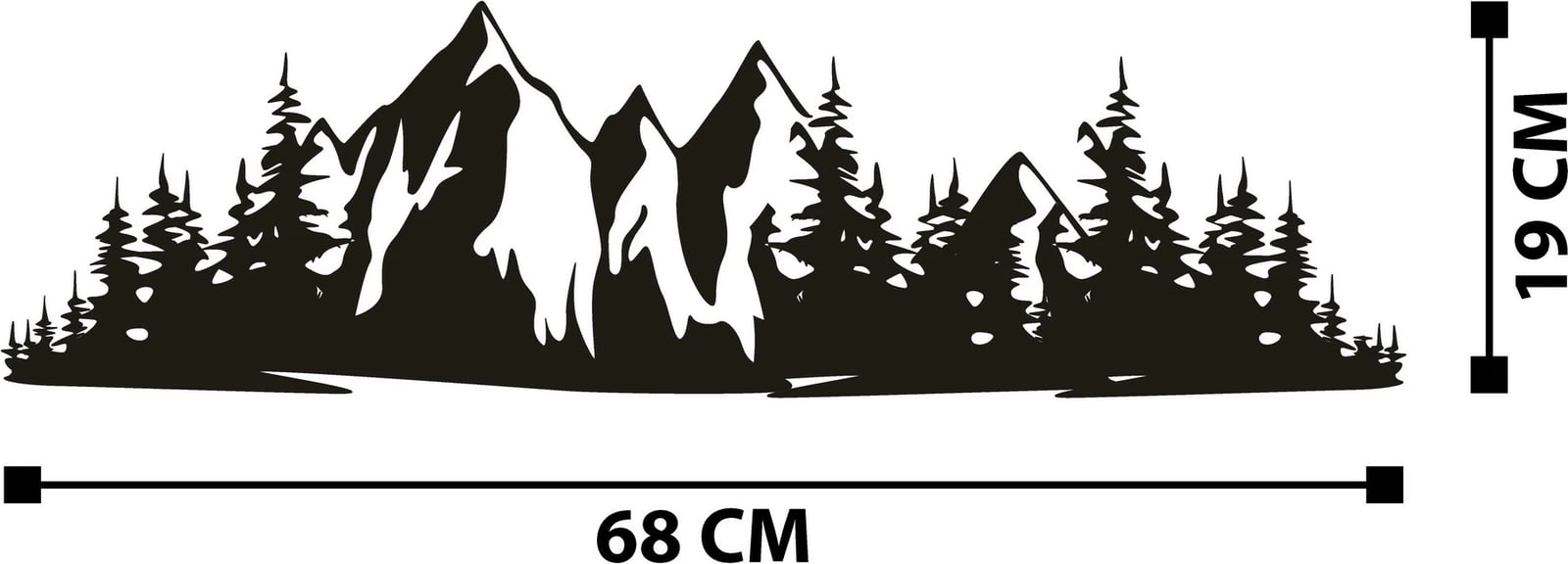 Aksesor dekorativ metalik për mur, Wallity, Mountain 1, ngjyrë e zezë, 68x19cm
