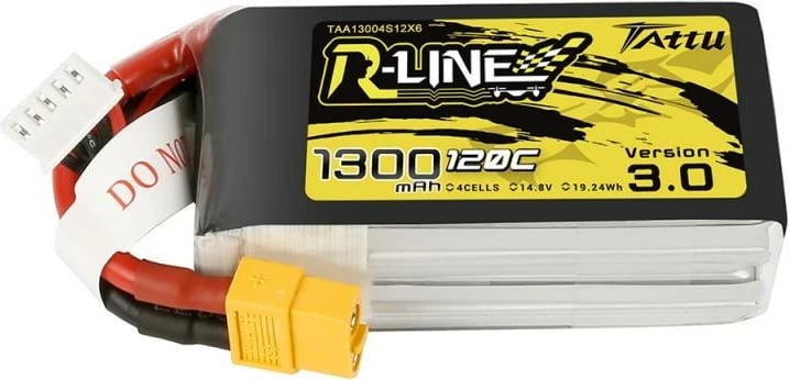Bateri LiPo Tattu R-Line Version 3.0, 1300mAh, 14.8V, 120C, XT60