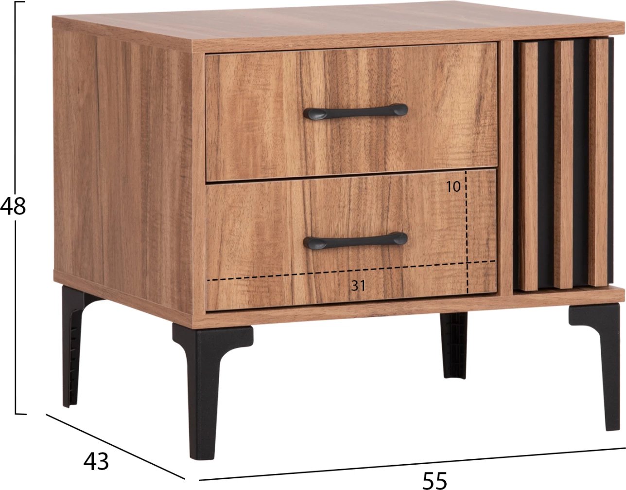 Komodinë nate HARRY FH2487.01 melaminë ngjyrë druri natyral-e zezë 55x43x48Hcm.