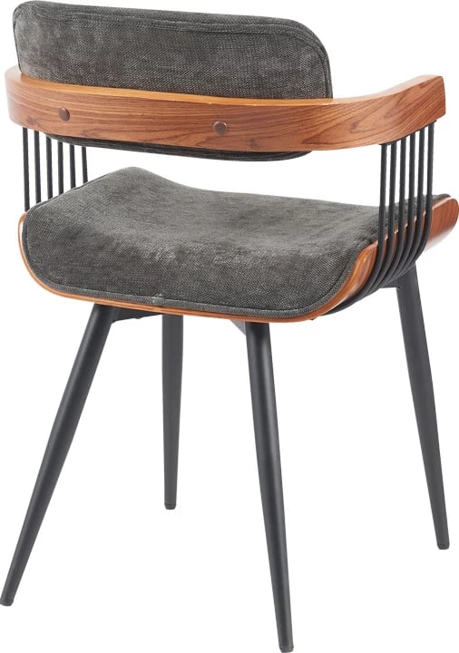 Karrige Cameo me krahë, metal i zi, dru arre, stof gri e errët, 53x49.5x75.5cm