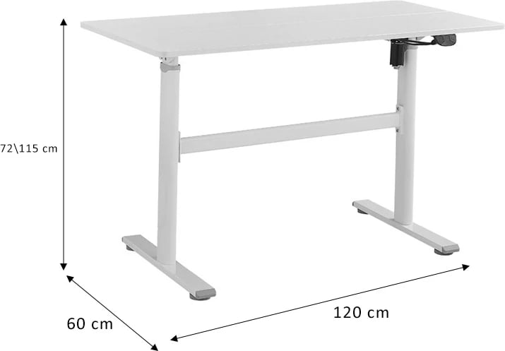 Tavolinë pune e rregullueshme në lartësi Karla e bardhë 120x60x72/115cm