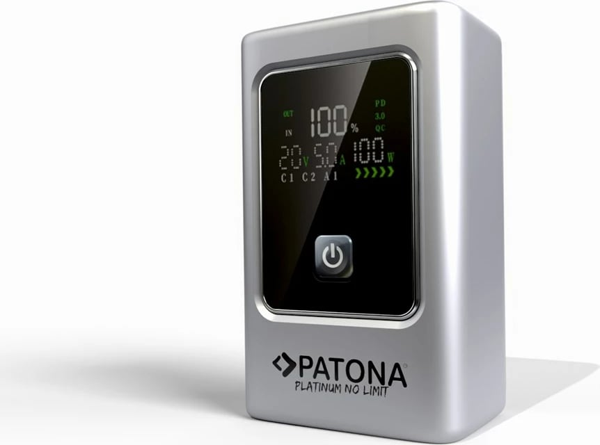Powerbank PATONA Platinum Powerbank Luxury One PD35, 10000mAh, PD 35W, USB-C + USB-A, Argjendtë, Zi