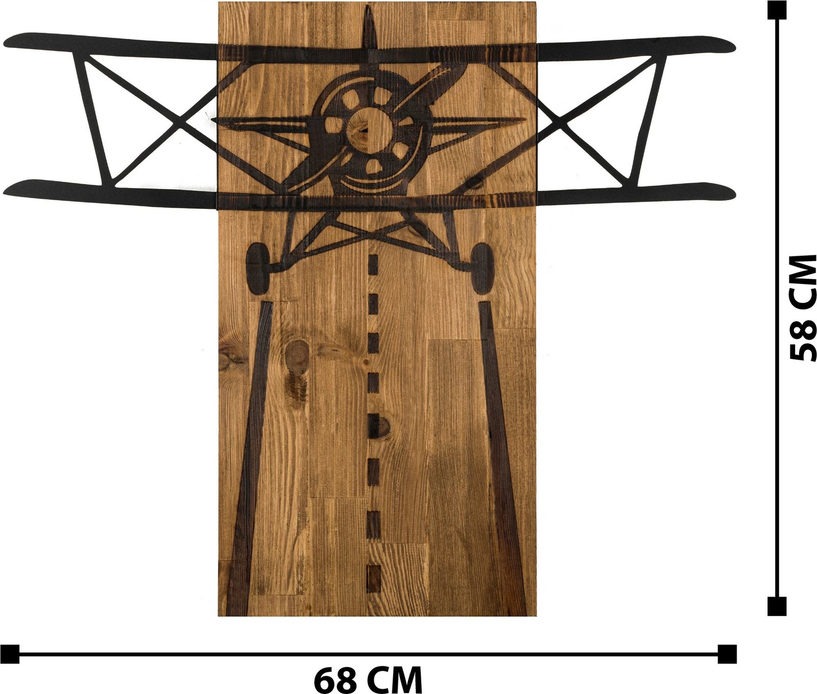 Aksesor dekorativ për mur, dru dhe metal, Wallity, Vecivi, ngjyrë e zezë dhe arre, 68x58cm
