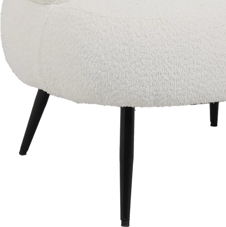 Fotel me pëlhurë boucle, ngjyrë e bardhë, këmbë metalike të zeza, 76x75x72cm