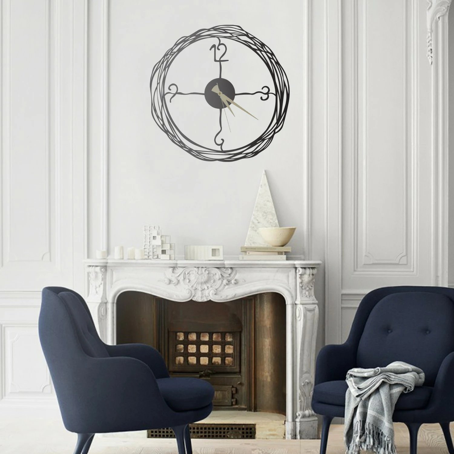 Orë muri dekorative prej metali, Wallity, model Winding, e zezë, 50x50cm