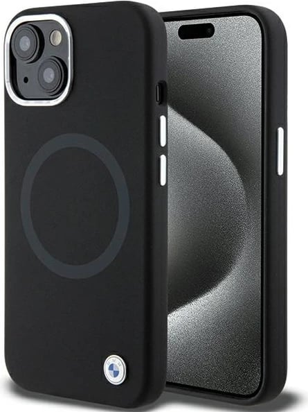 Mbështjellës BMW Signature Liquid Silicone MagSafe për iPhone 15 Plus/14 Plus, i zi