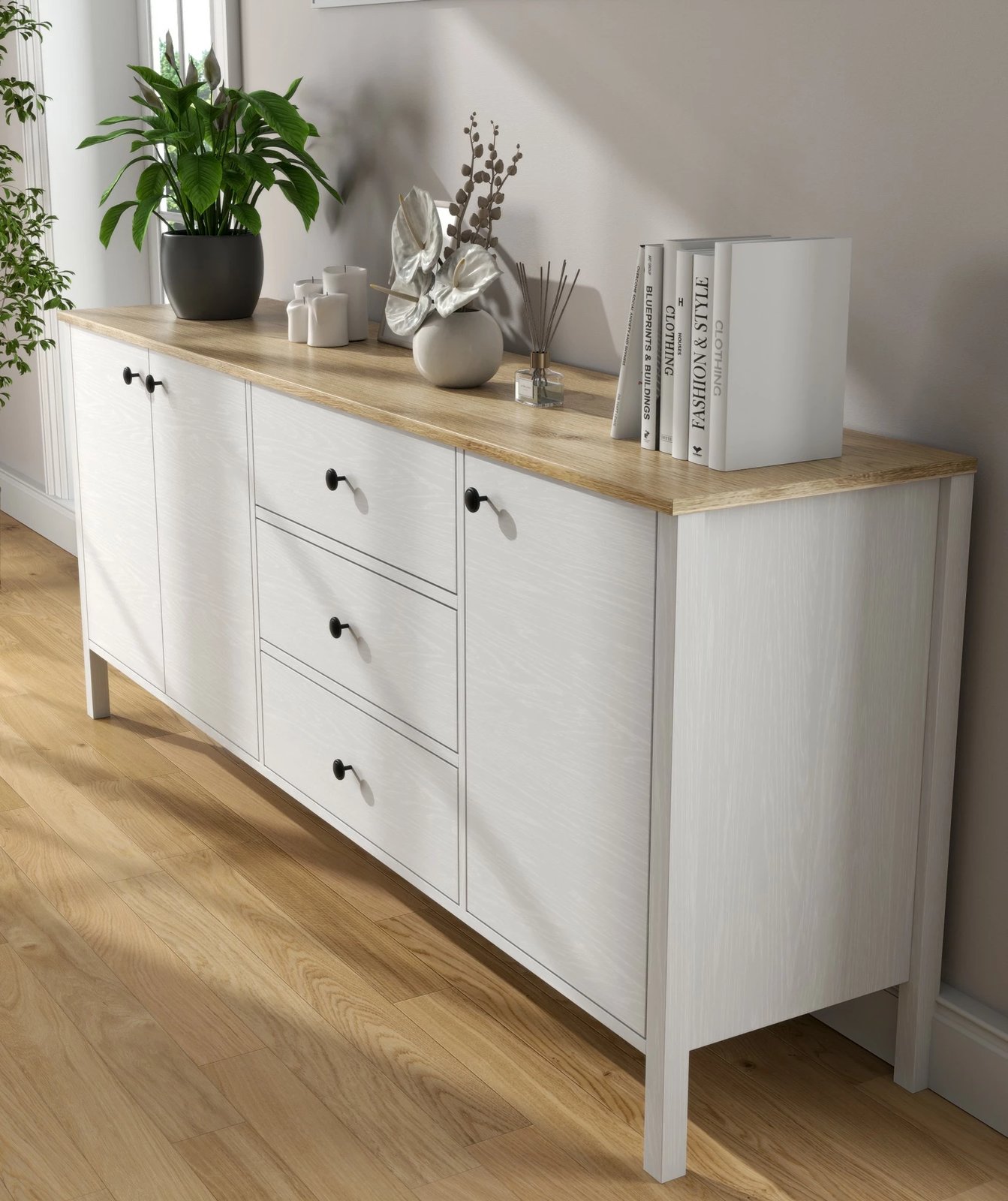 Konsol Hanah Home, FRN-20009, ngjyrë druri dhe e bardhë, 200x82x44cm