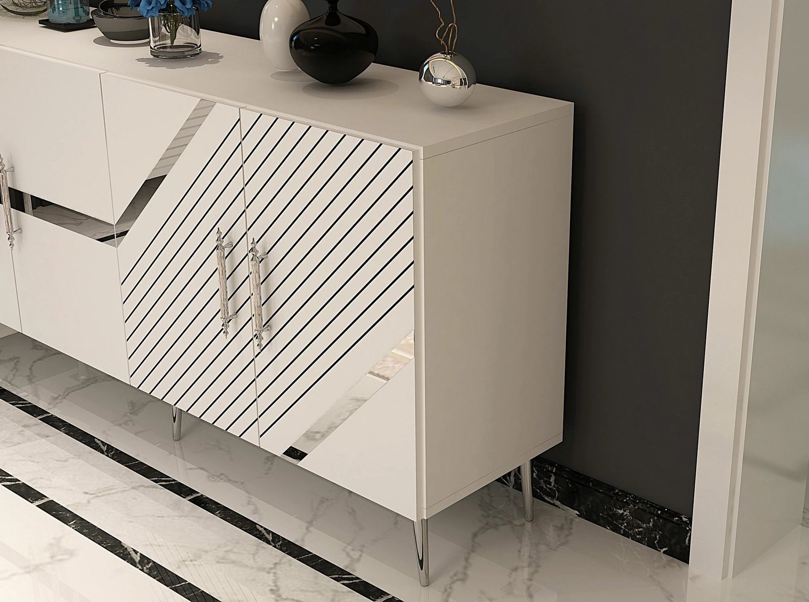 Konsol Skye Decor, Fuga KB150, e bardhë, argjend