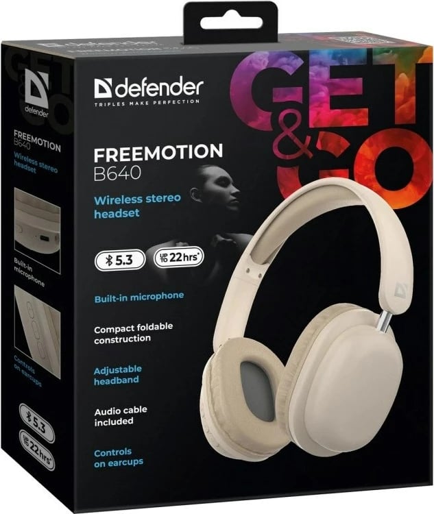 Kufje pa tela Defender FreeMotion B640, Bluetooth, USB-C, Bezhë
