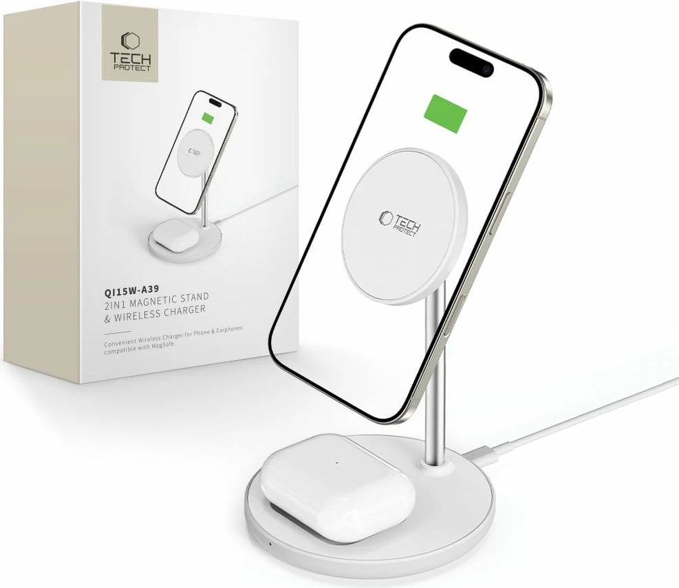 Stacion karikimi 2-në-1 Tech-Protect QI15W-A39 me MagSafe, i zi