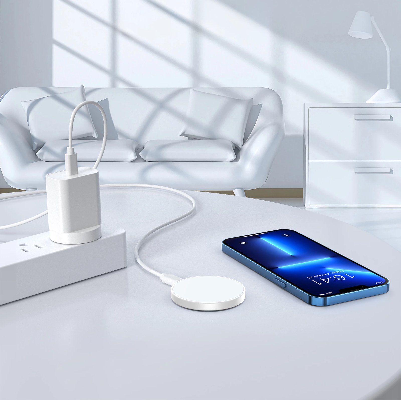 Karikues induktiv MagSafe Choetech T603-F me mbajtëse, i bardhë
