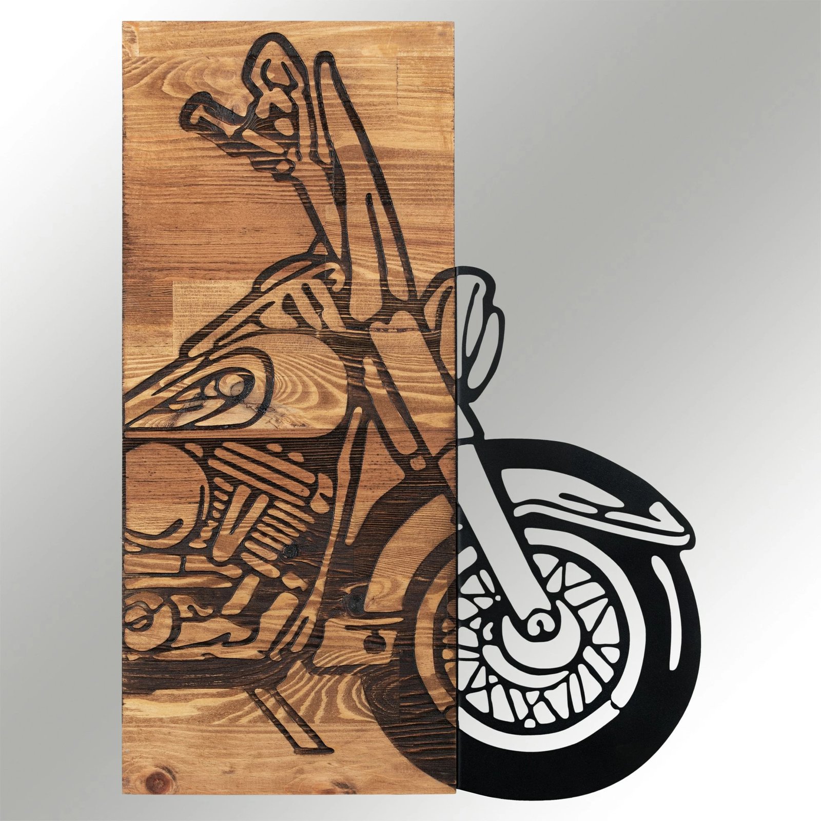 Aksesor dekorativ për mur, dru dhe metal, Wallity Chopper 3, ngjyrë e zezë dhe arre, 42.5x58cm