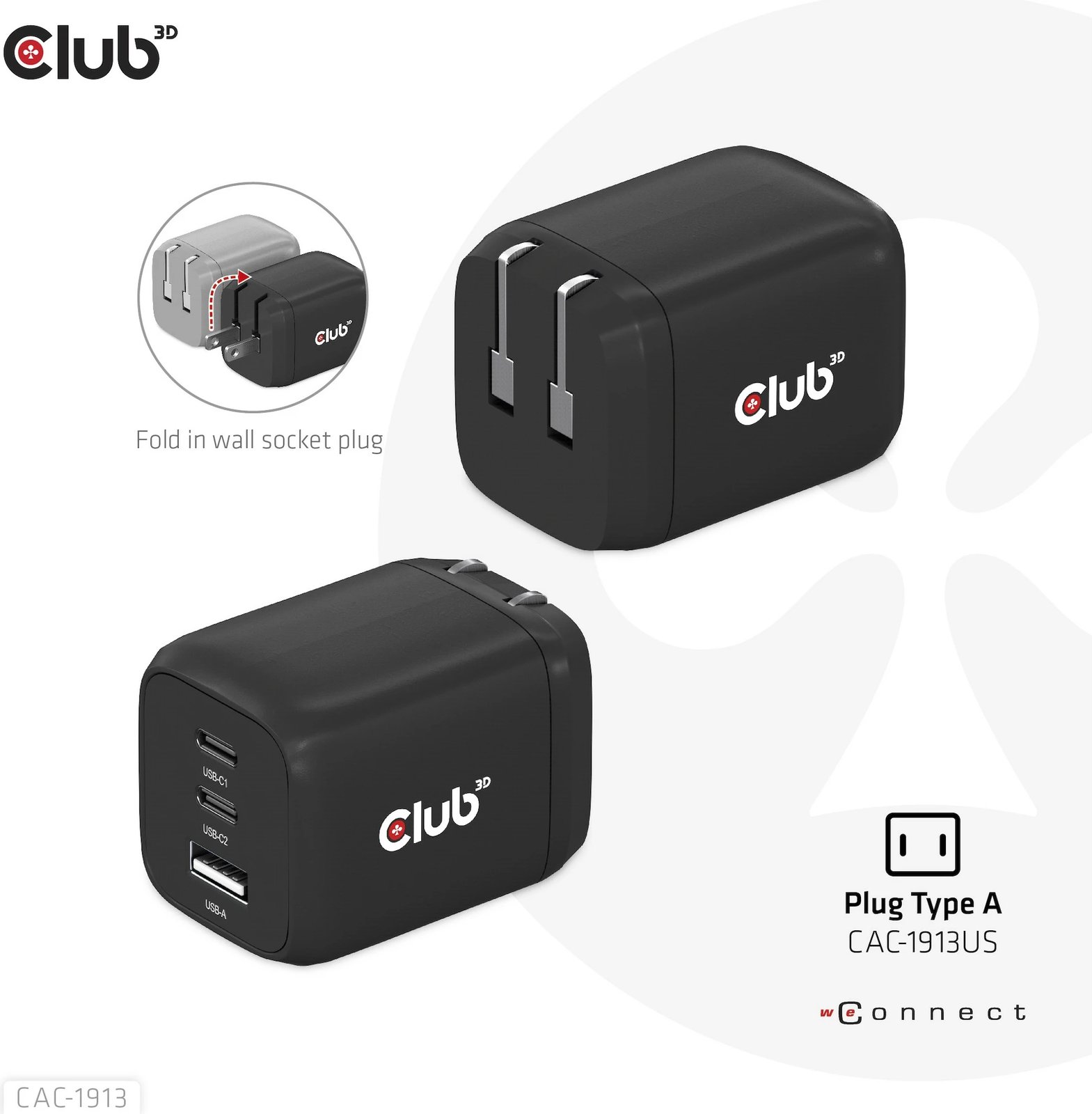 Karikues Club3D CAC-1913EU, 2xUSB Type-C, 1xUSB Type-A, PD 65W, GaN, i zi