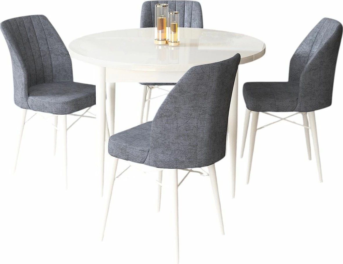 Tavolinë me karrige, 5 copë, Skye Decor, e bardhë, fume