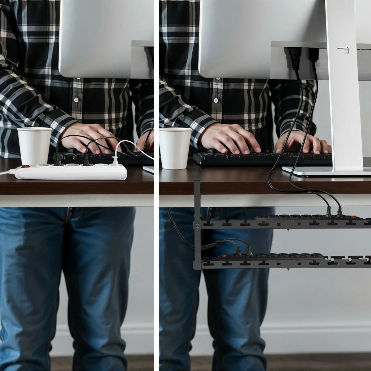 Organizator kabllosh nën tavolinë Maclean MC-102 B, dy-nivelësh, 433-728 mm, 5 kg, me 8 rripa velcro, i zi, set 1 copë