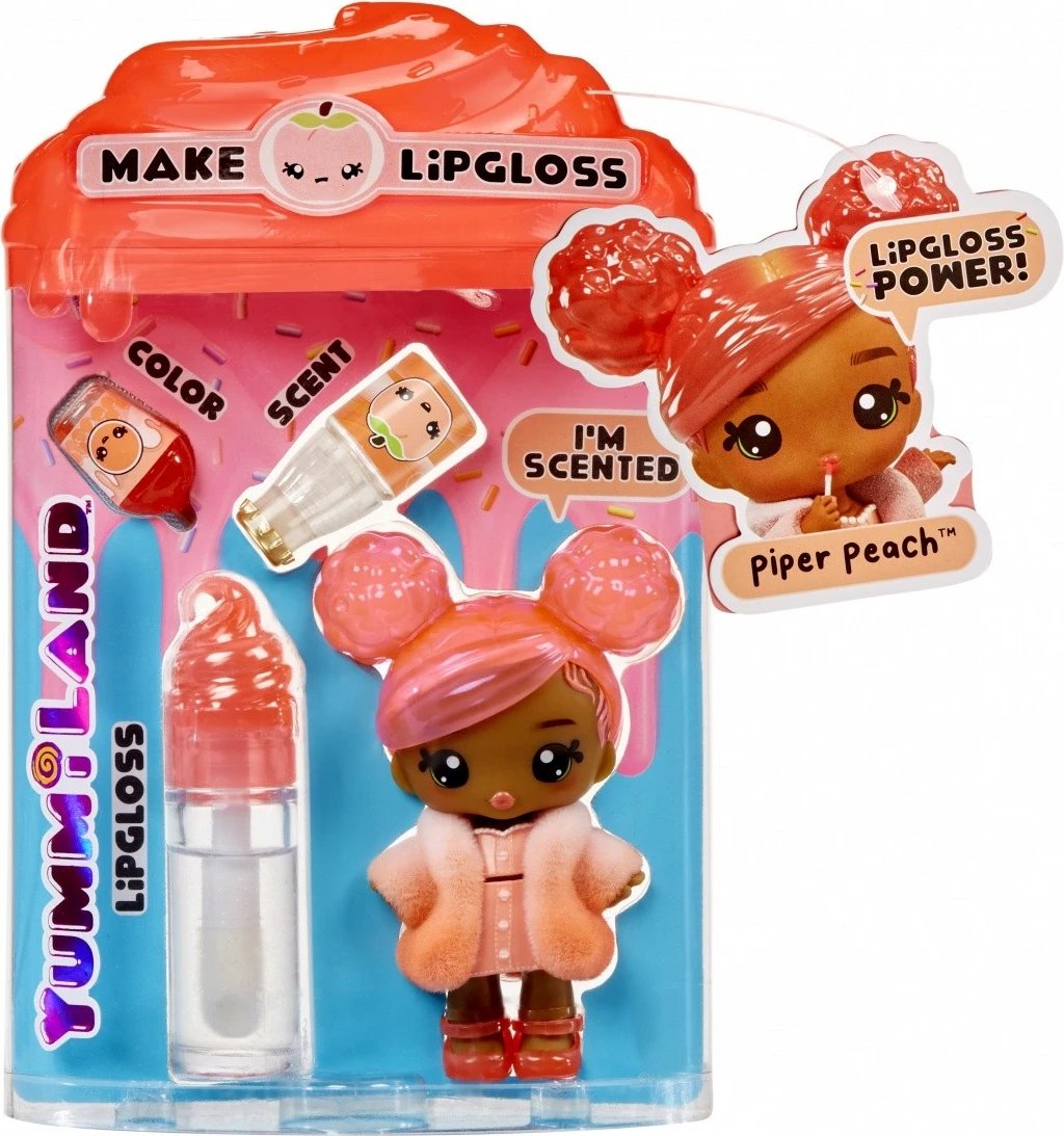 Set lodër kozmetike MGA Yummiland Piper Peach me kukull dhe lipgloss, për vajza