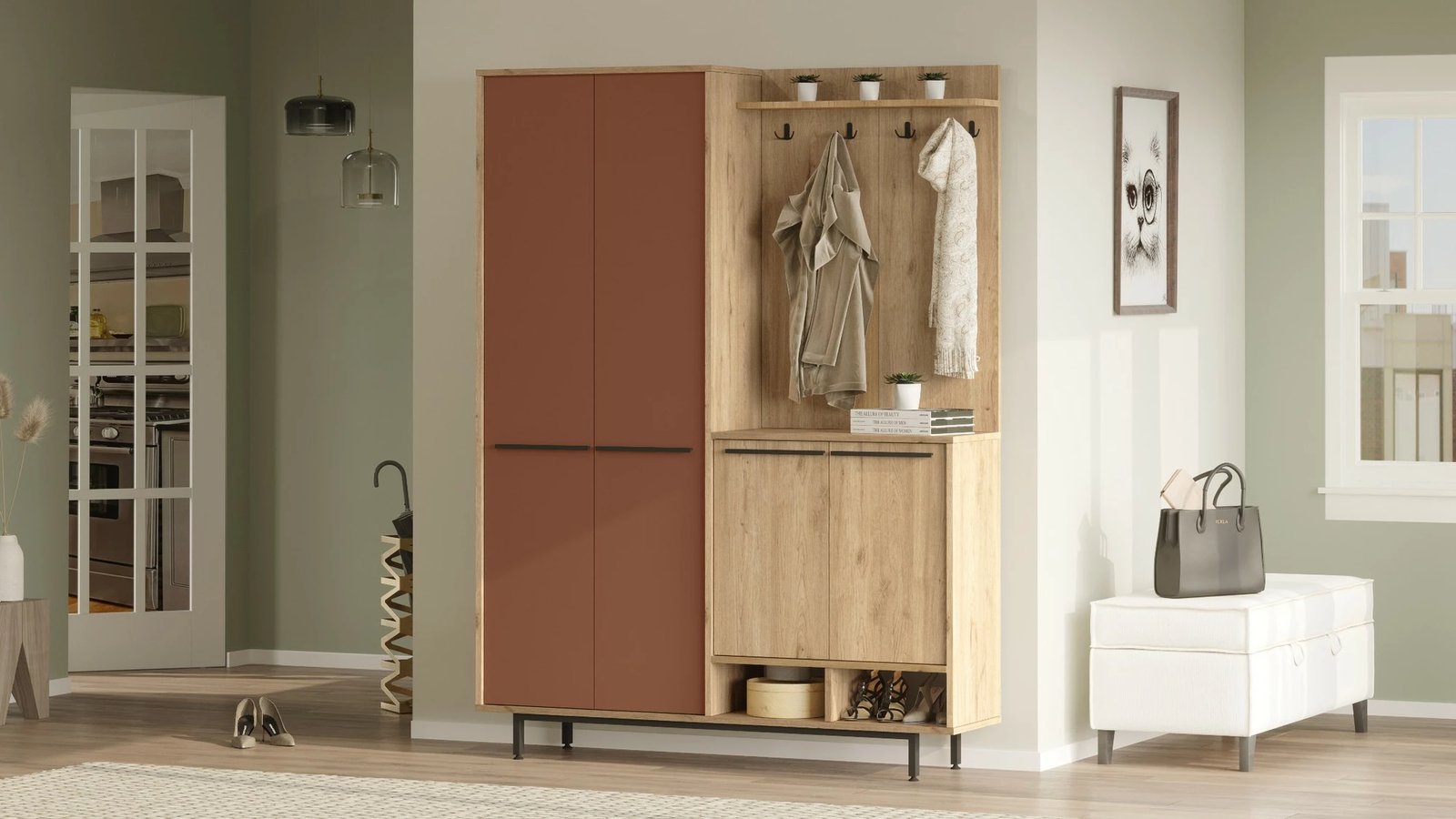 Stendë korridori Hanah Home, OS1-SK, ngjyrë lis dhe e kuqe qeramike