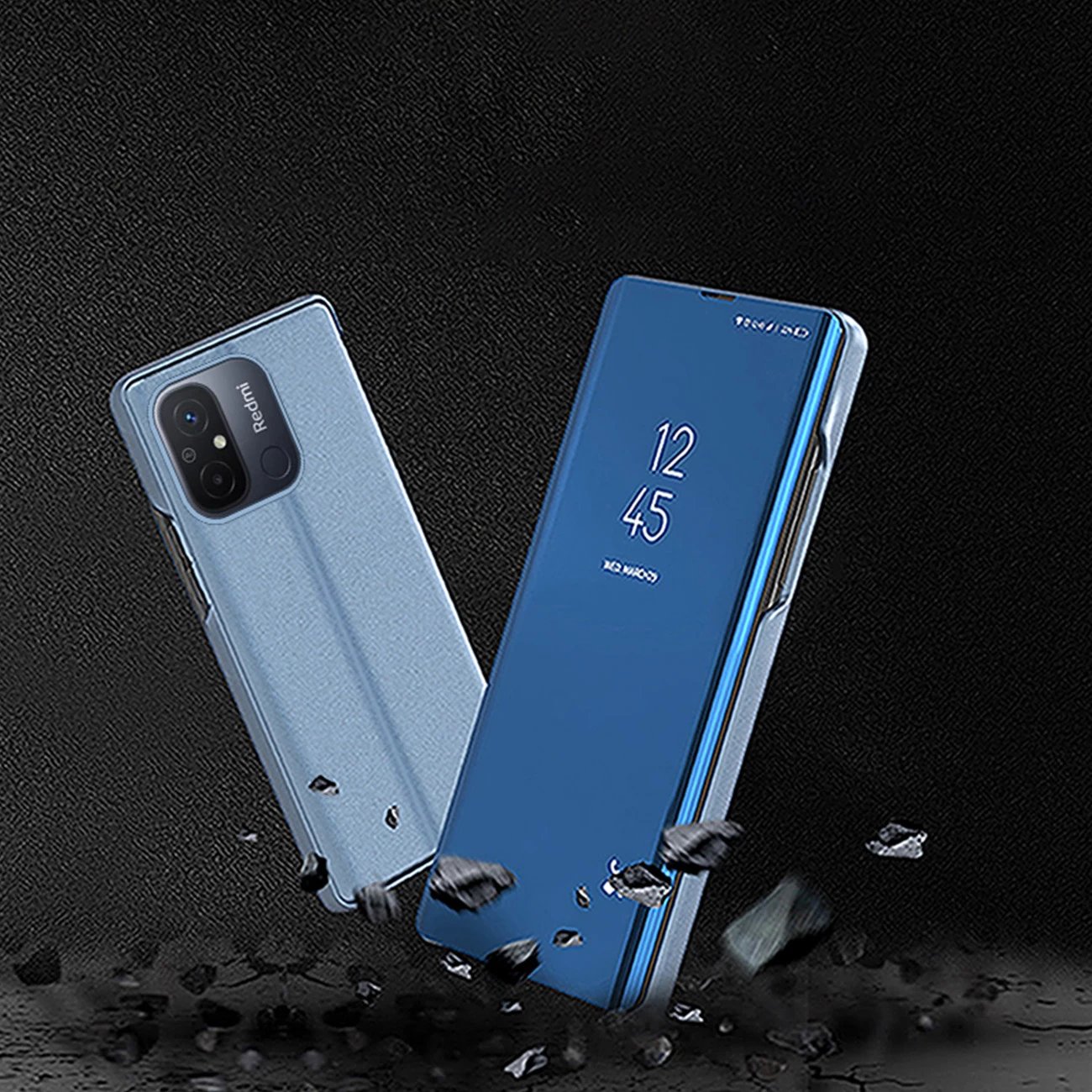 Mbështjellës Hurtel Clear View Case për Xiaomi Redmi 11A / Redmi 12C / Poco C55, me kapak, i zi