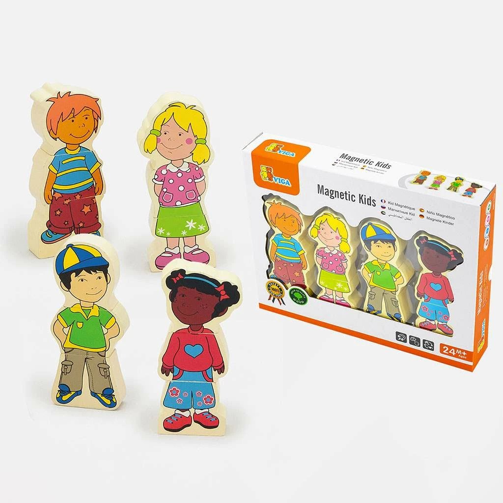 Figurina magnetike prej druri, Viga, set 4 copë, multingjyrëshe