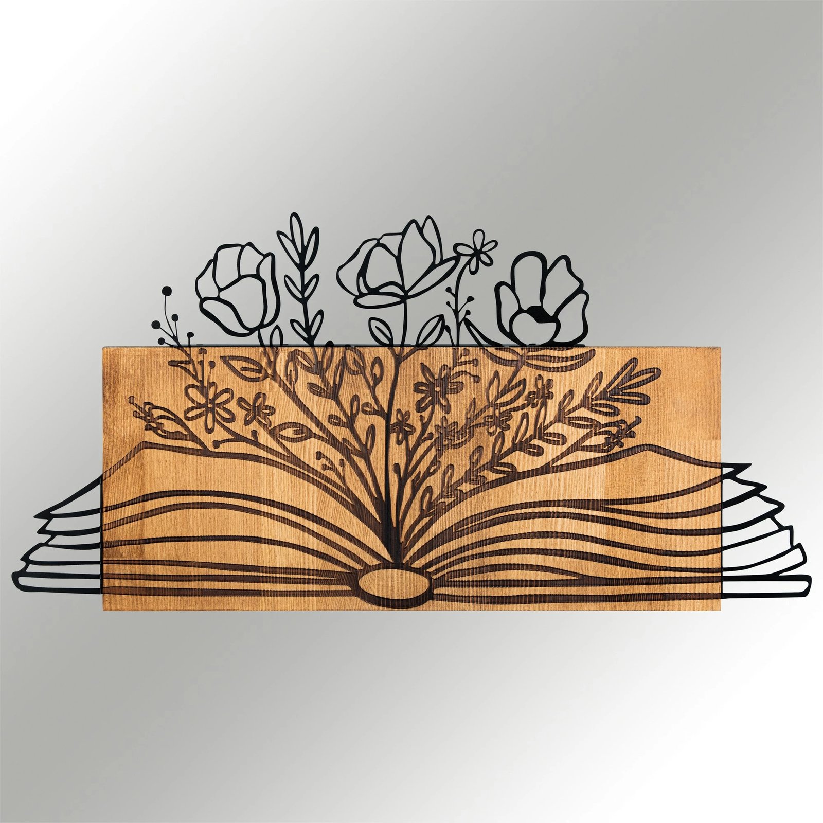 Aksesor dekorativ muri prej druri dhe metali, ngjyrë e zezë dhe arre, 74x37cm