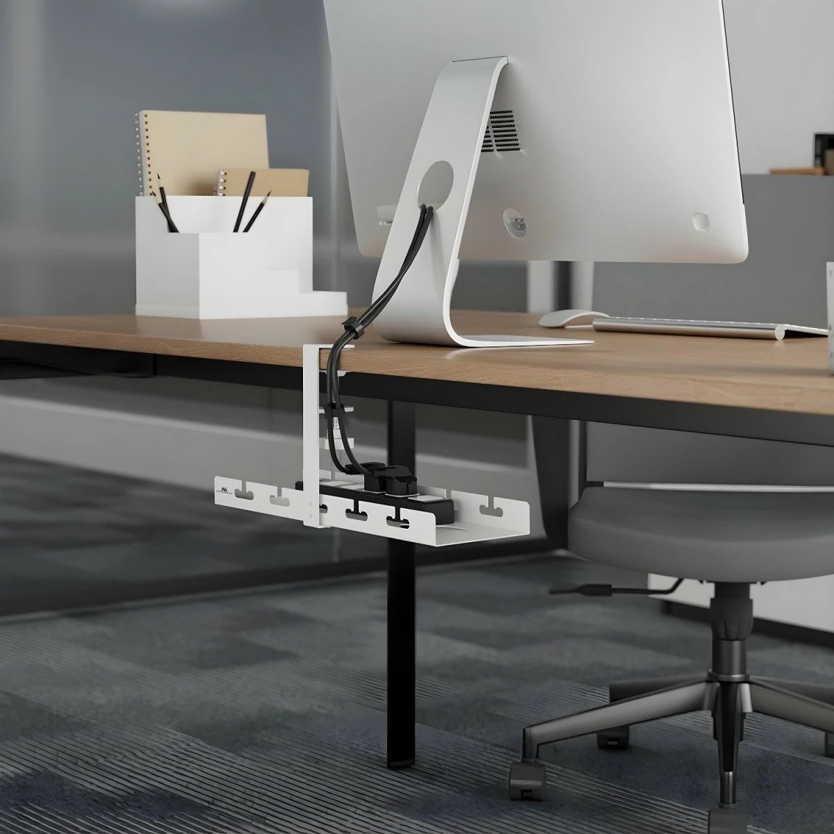 Organizues kabllosh nën tavolinë, Maclean MC-105W, 40 cm, ngarkesë 5 kg, montim me kapëse, i bardhë Organizues kabllosh nën tavolinë, Maclean MC-105W, 40 cm, ngarkesë 5 kg, montim me kapëse, i bardhë