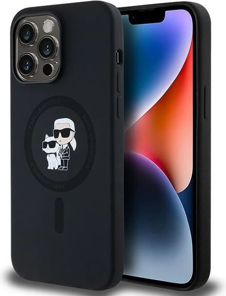 Mbështjellës Karl Lagerfeld Silicone Karl & Choupette MagSafe për iPhone 14 Pro Max, i zi