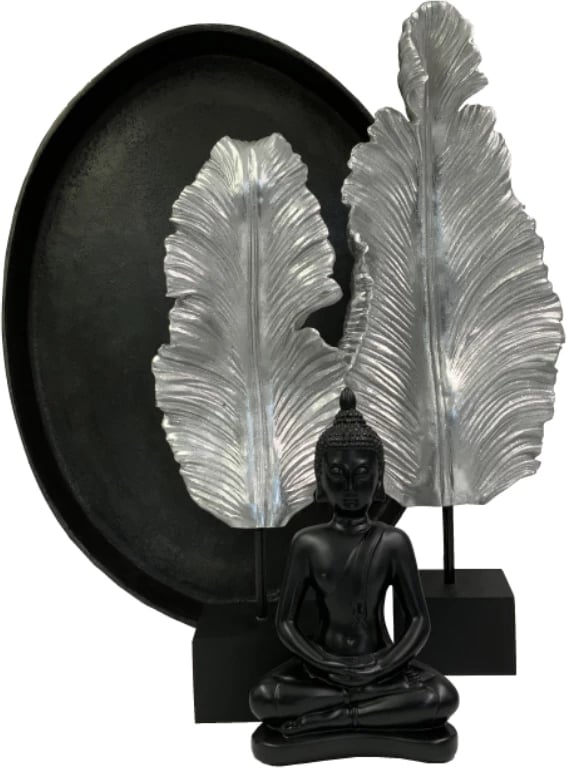 Totem dekorativ Filo, polirezine, dru, argjend e zi, 24x12x62cm Totem dekorativ Filo, polirezine, dru, argjend e zi, 24x12x62cm