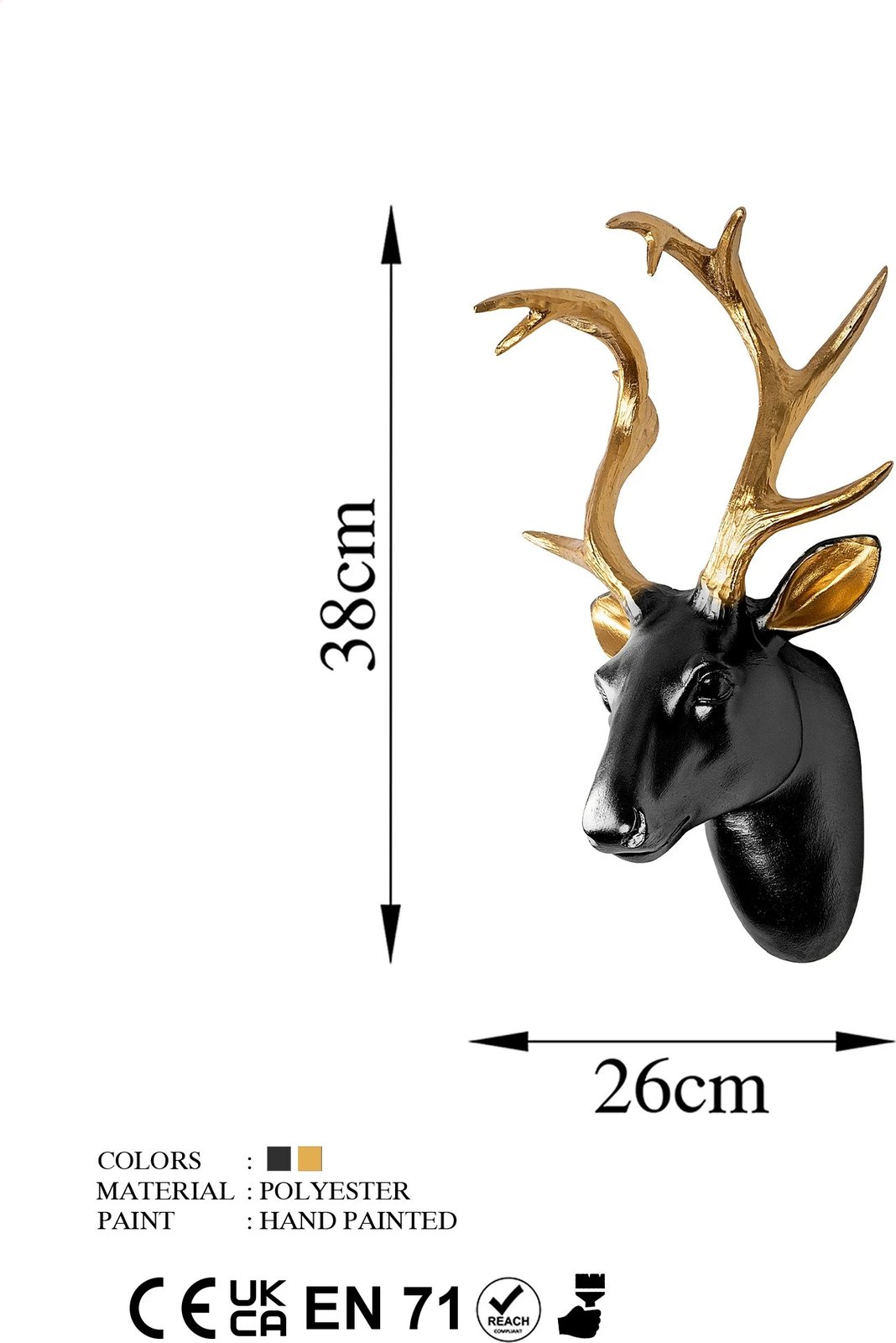 Aksesor dekorativ muri, bust dre, ngjyrë ari dhe e zezë, Wallity