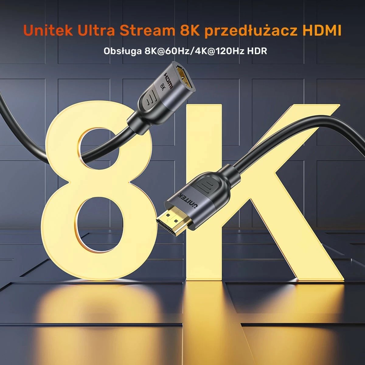 Zgjatës HDMI Unitek 2.1, 8K 1m, ngjyrë argjend e zezë Zgjatës HDMI Unitek 2.1, 8K 1m, ngjyrë argjend e zezë