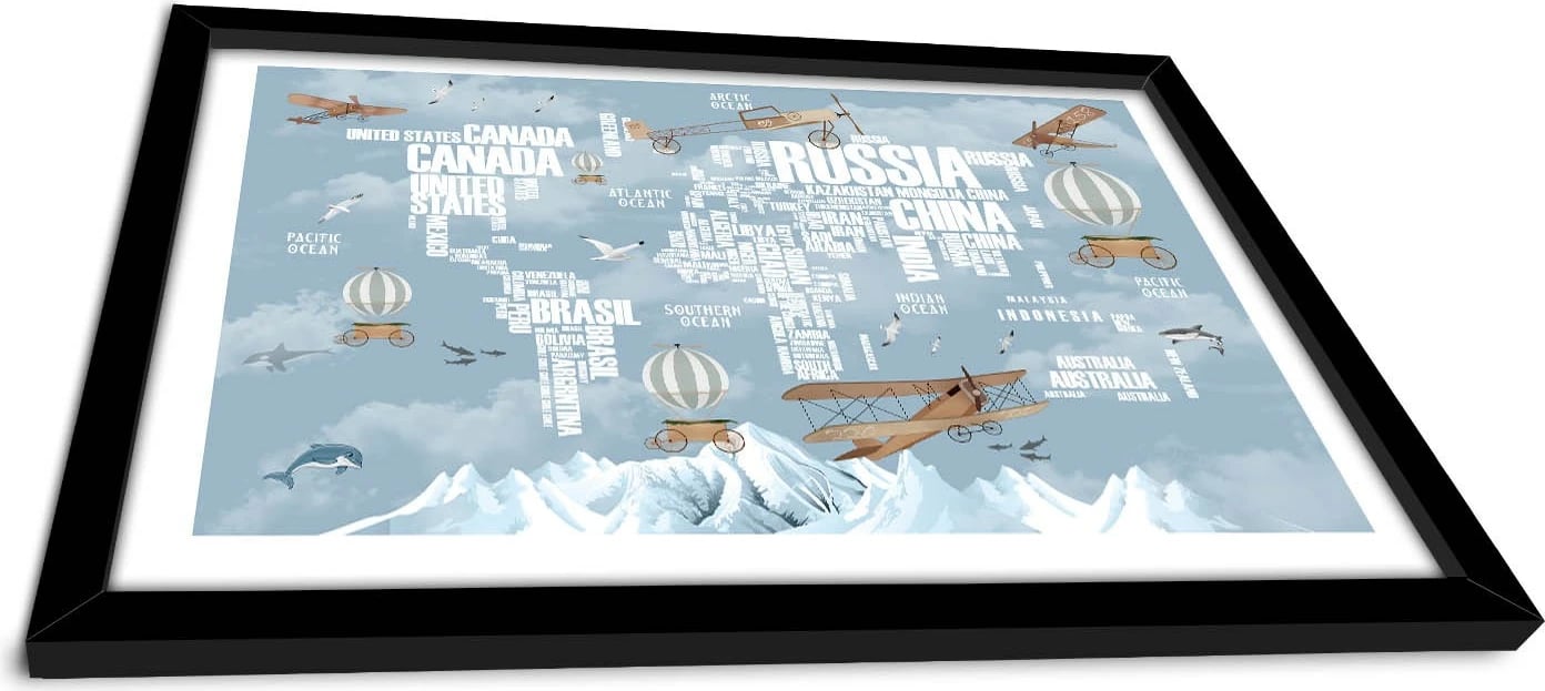 Pikturë dekorative me kornizë MDF, ngjyrë kaltër dhe bardhë, Wallity, 38x53cm