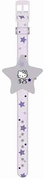 Orë dore HELLO KITTY LCD për fëmijë, e bardhë me yje të purpurta