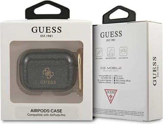 Mbështjellës Guess GUAPUCG4GK për AirPods Pro, Glitter, i zi