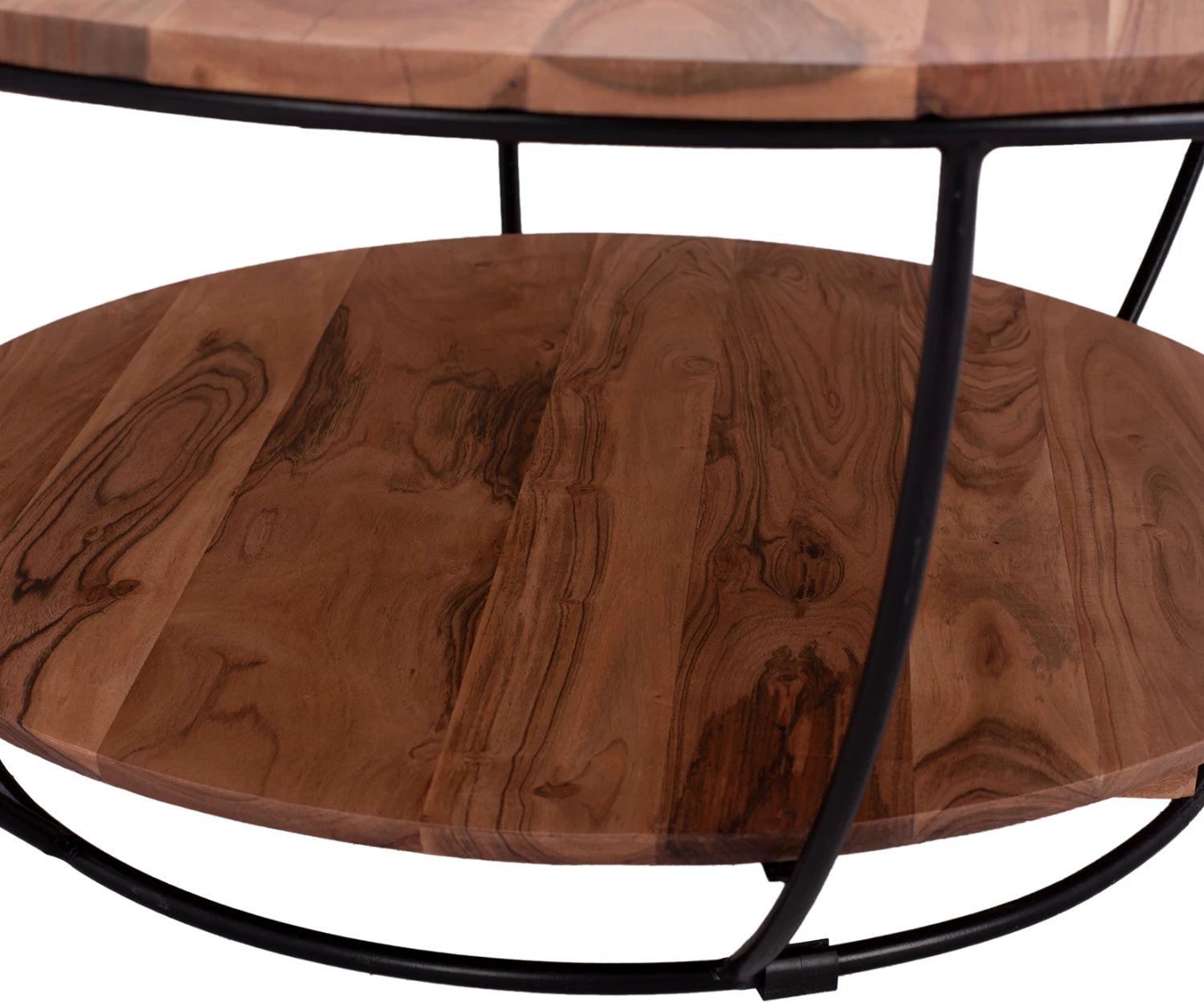 Tavolinë kafeje, dru akacie, dy nivele, ngjyrë natyrale dhe metal i zi, FH8778.11, 90x40cm