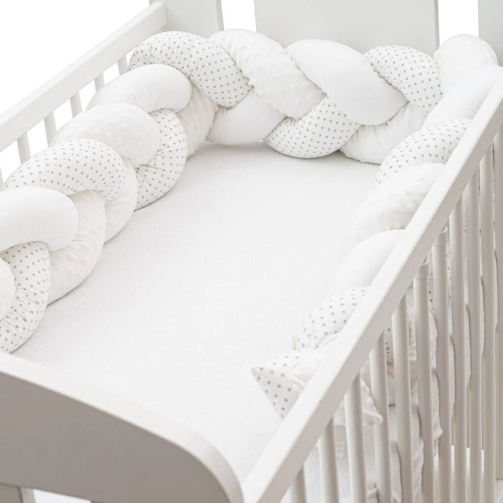 mbrojtëse e thurur për krevat bebe, New Baby, Minka & Dot, 210x18x10 cm, gri