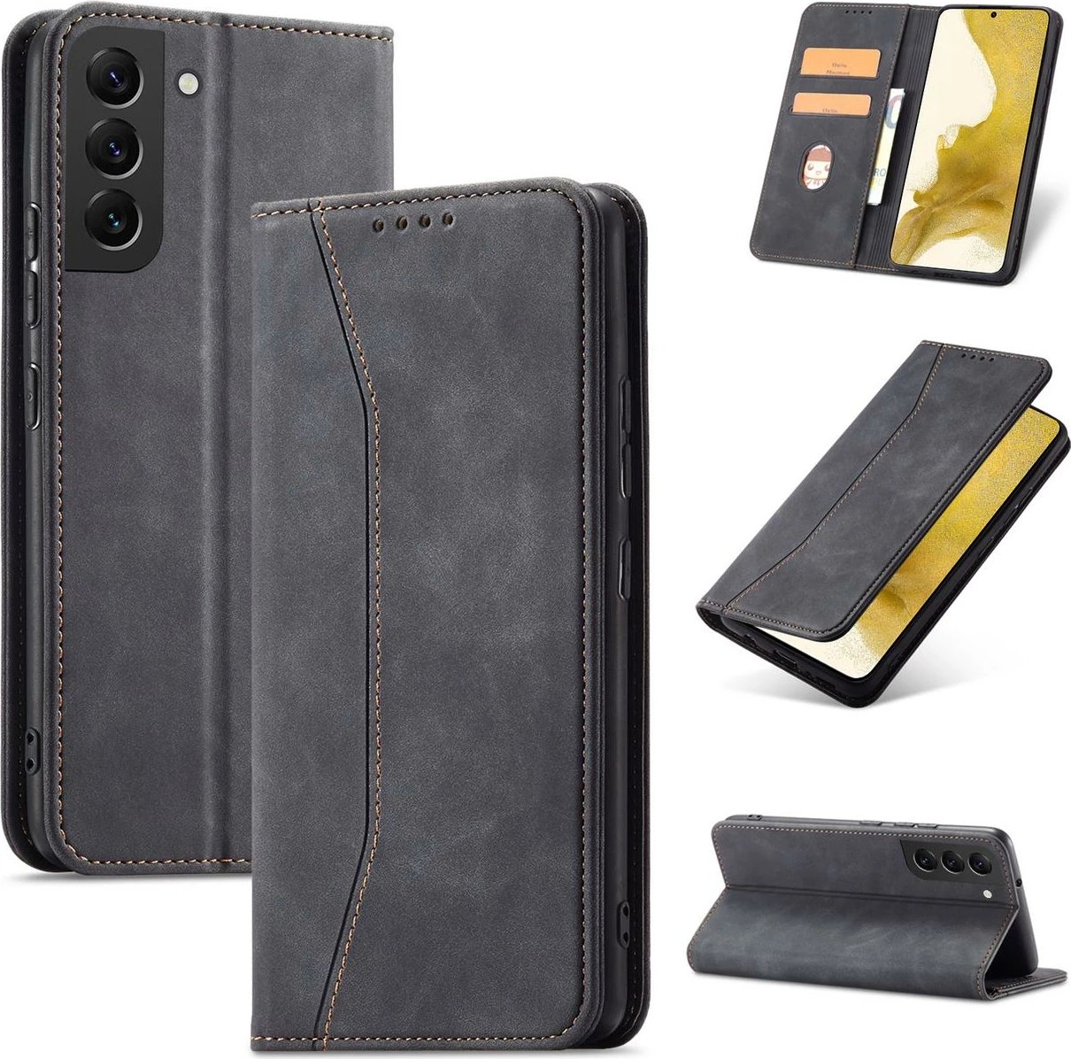 Mbështjellës Hurtel Magnet Fancy Case për Samsung Galaxy S22+, me portofol dhe qëndrim, e zezë
