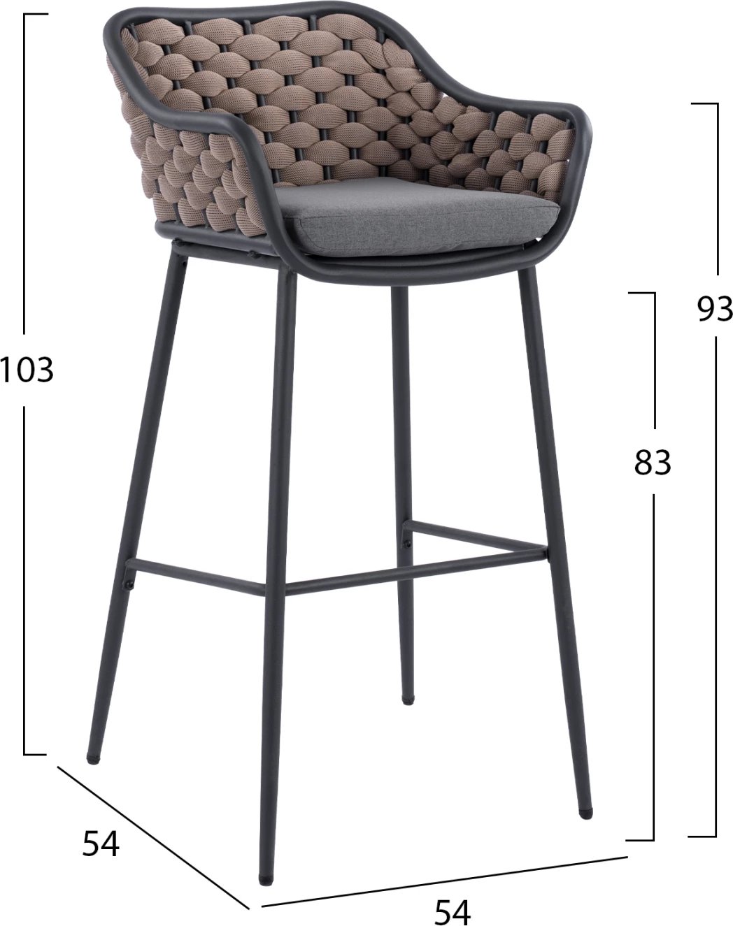 Karrige për bar me kornizë metalike dhe litar thurje bezhë FH5715 54x54x103cm