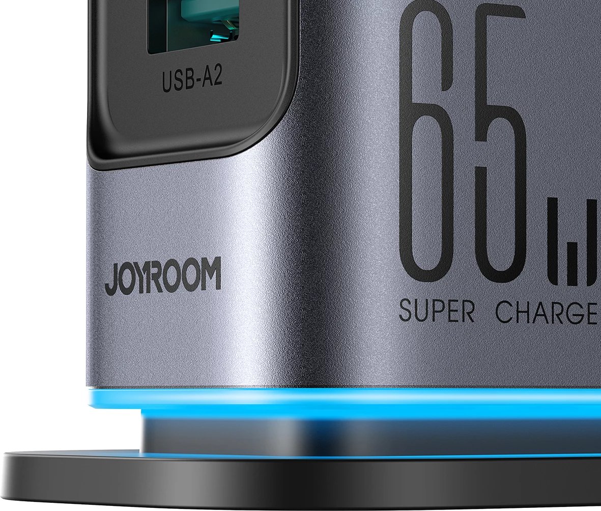 Karikues muri Joyroom JR-TCM02, 65W, 4x USB-C, 2x USB-A, GaN, Gri e errët