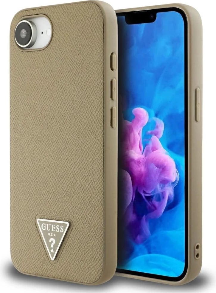 Mbështjellës Guess Grained Triangle MagSafe për iPhone 16e, Kafe