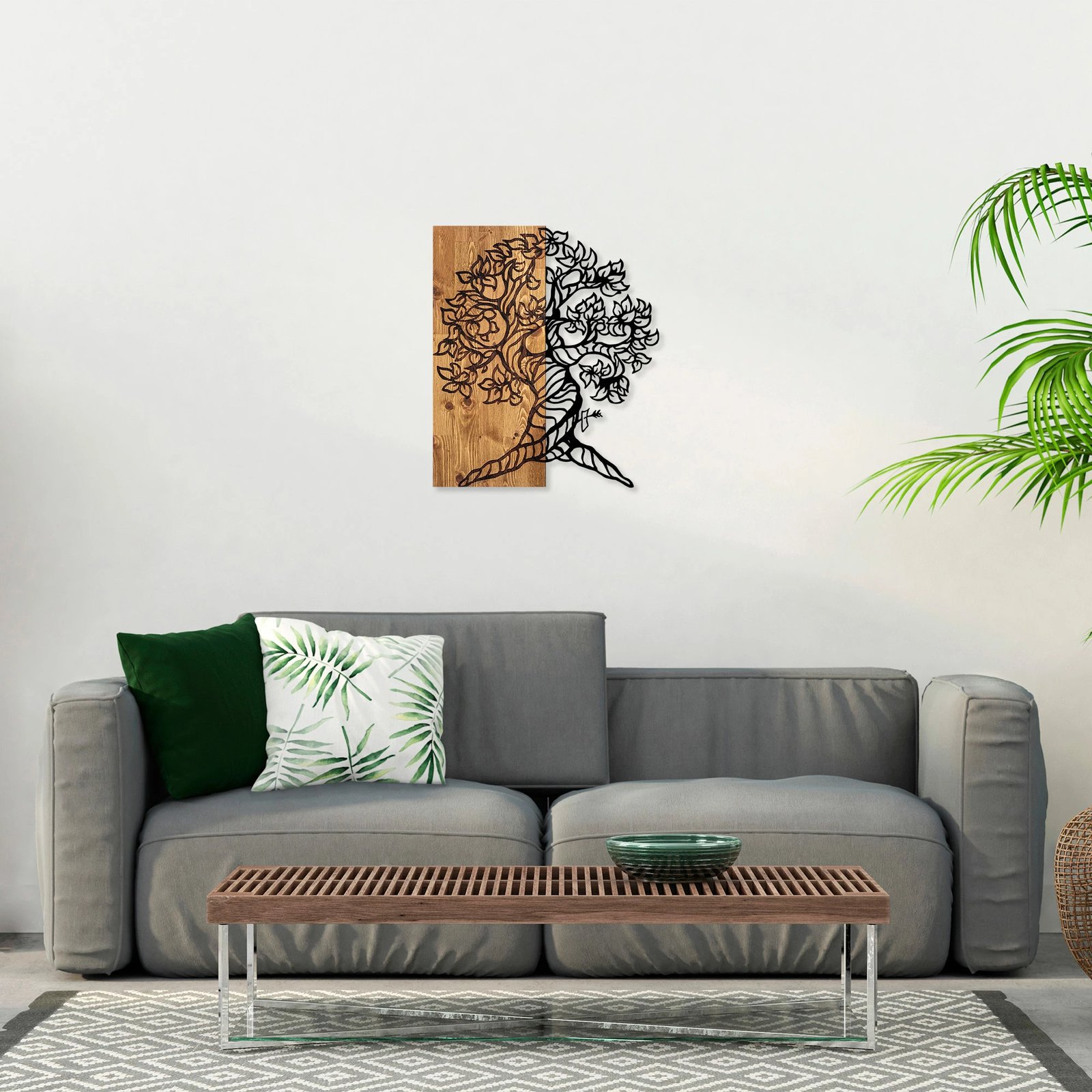 Aksesor dekorativ për mur, dru arre dhe metal, Monumental Tree 1, 50x58cm