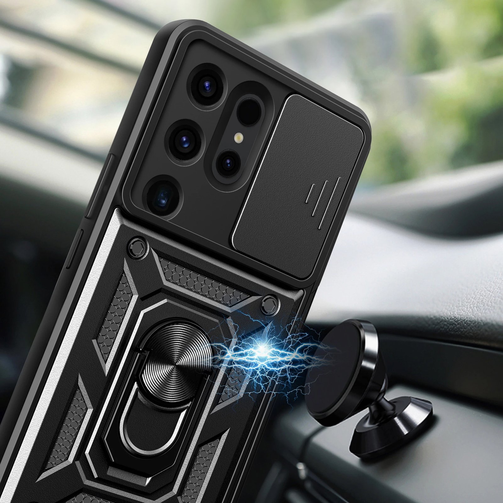 Mbështjellës Hurtel Hybrid Armor Camshield për Samsung Galaxy S24 Ultra, i zi