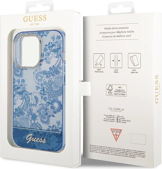 Mbështjellës Guess Porcelain Collection për iPhone 14 Pro 6.1", Kaltër Mbështjellës Guess Porcelain Collection për iPhone 14 Pro 6.1", Kaltër