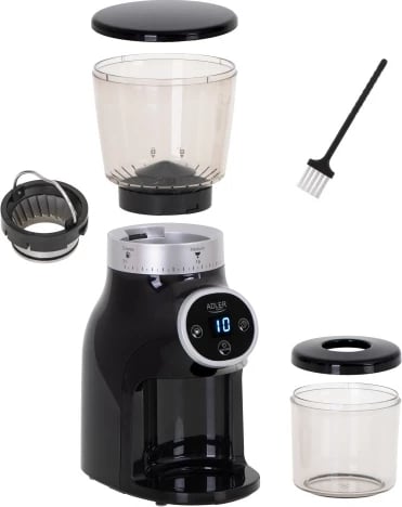 Mulli kafeje me burr konik, Adler AD 4450, 31 nivele, hopper 300 g, 300W, timer 25 s, e zezë/argjend Mulli kafeje me burr konik, Adler AD 4450, 31 nivele, hopper 300 g, 300W, timer 25 s, e zezë/argjend