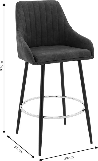 Karrige për bar Cody, këmbë metalike të zeza, material stof, ngjyrë gri e çelët antike