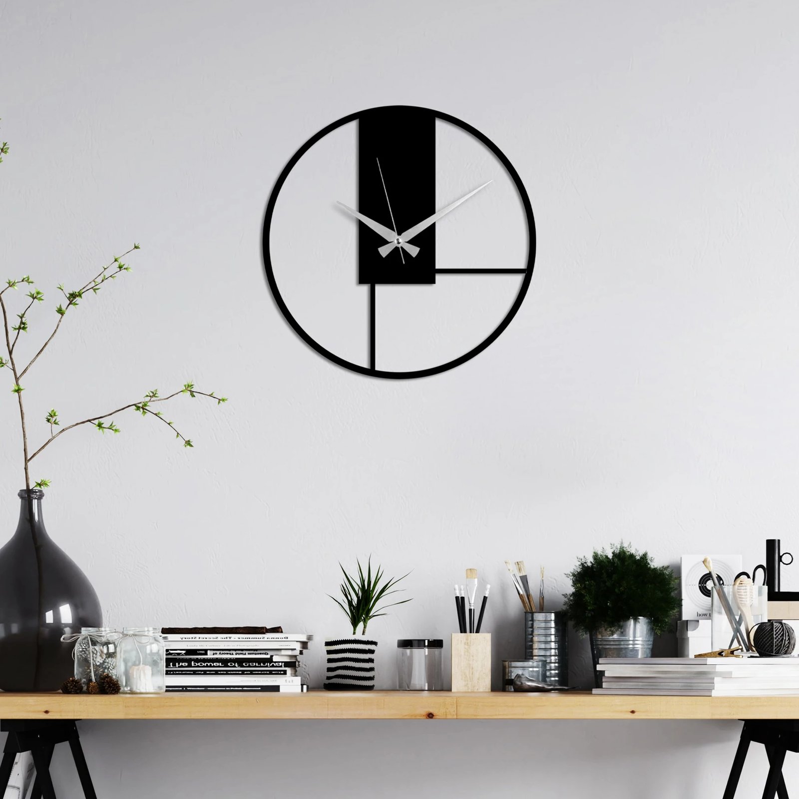 Orë muri dekorative metalike Wallity, Fora, e zezë, 49x49cm