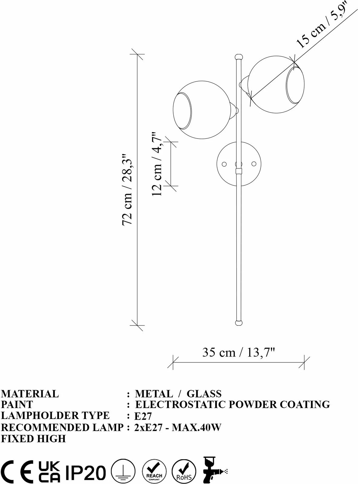 Llambë muri Opviq, Benek - 15 - 14413, rozë dhe e zezë