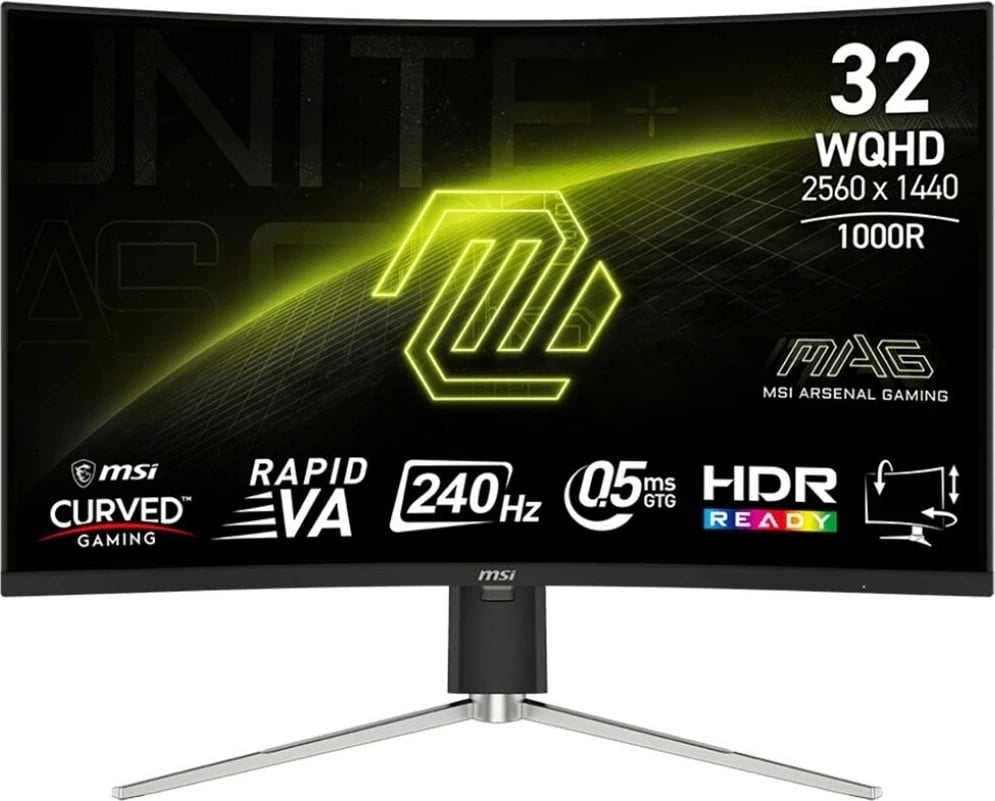 Monitor MSI MAG 325CQRXF E2, 31.5 inç, QHD, 240Hz, 0.5ms, kurriz i lakuar, zi