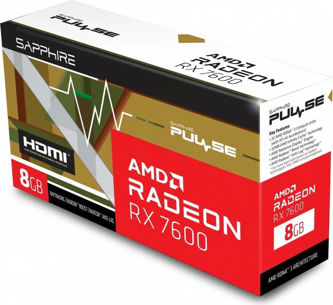 Kartelë grafike Sapphire Radeon RX 7600 Gaming OC 8GB GDDR6, PCI-E 4.0, E zezë