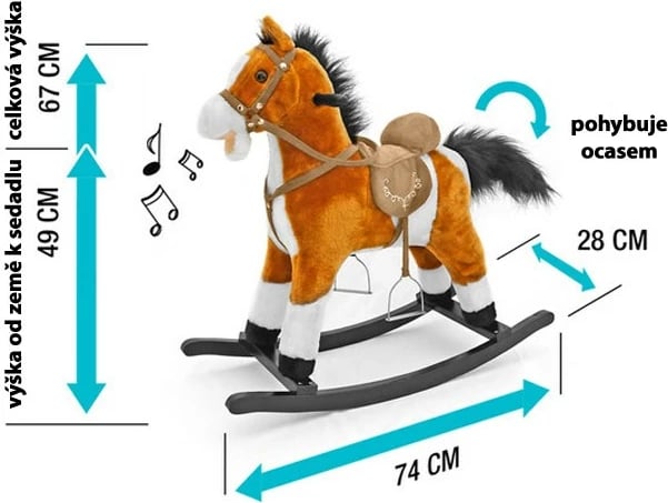 Kalë lëkundës Milly Mally Mustang, pelush i butë, efekte zanore e lëvizje, kornizë e çmontueshme, deri 30 kg, kafe e errët