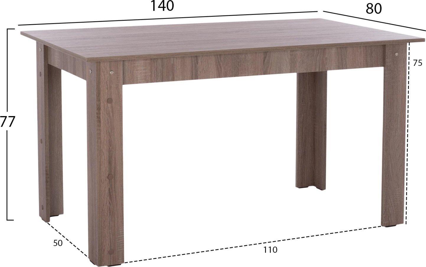 Tavolinë kuzhine KELVIN FH2429.05, ngjyrë hiri, 140x80x77